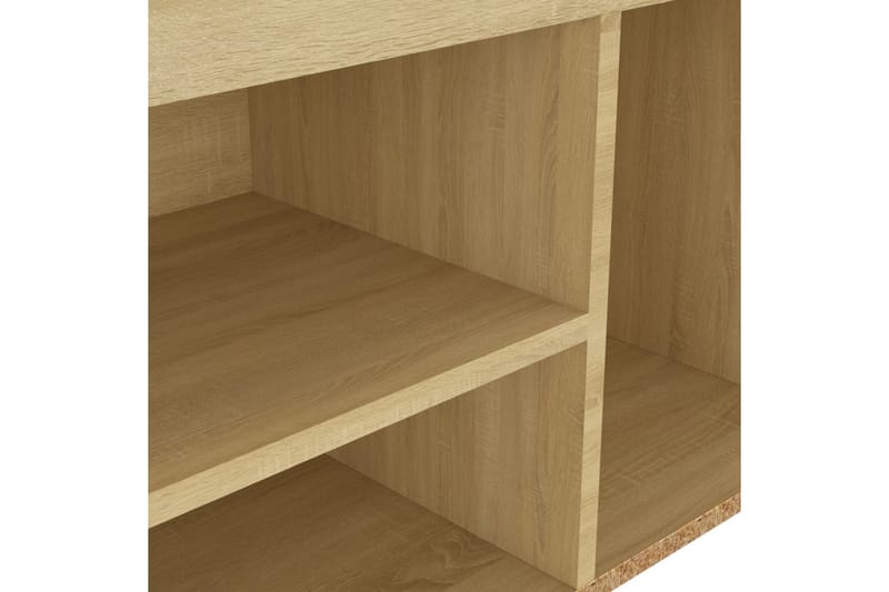 skobænk med hynde 80x30x47 cm spånplade hvid og sonoma-eg - Brun - Møbler - Stole & lænestole - Bænke - Skohylde med bænk