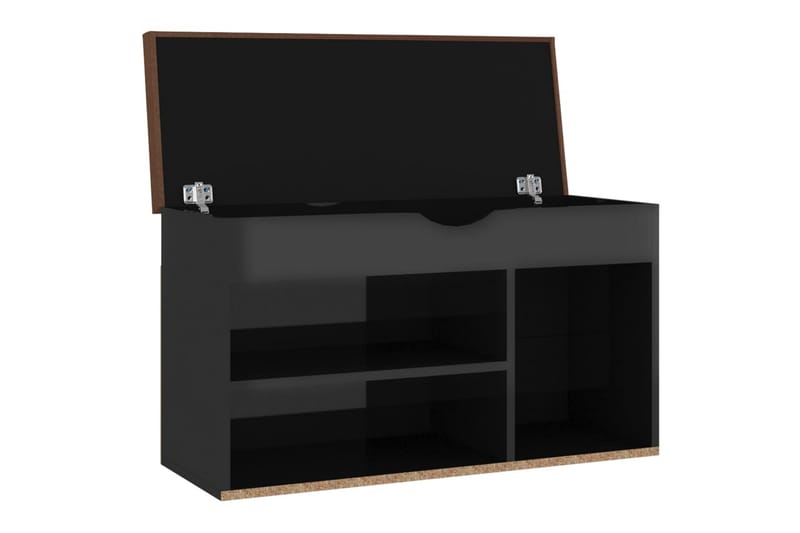 skobænk med hynde 80x30x47 cm spånplade sort højglans - Sort - Skohylde med bænk - Entréopbevaring