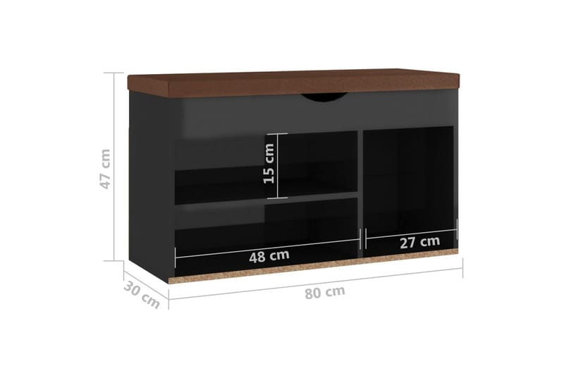 skobænk med hynde 80x30x47 cm spånplade sort højglans - Sort - Entréopbevaring - Skohylde med bænk