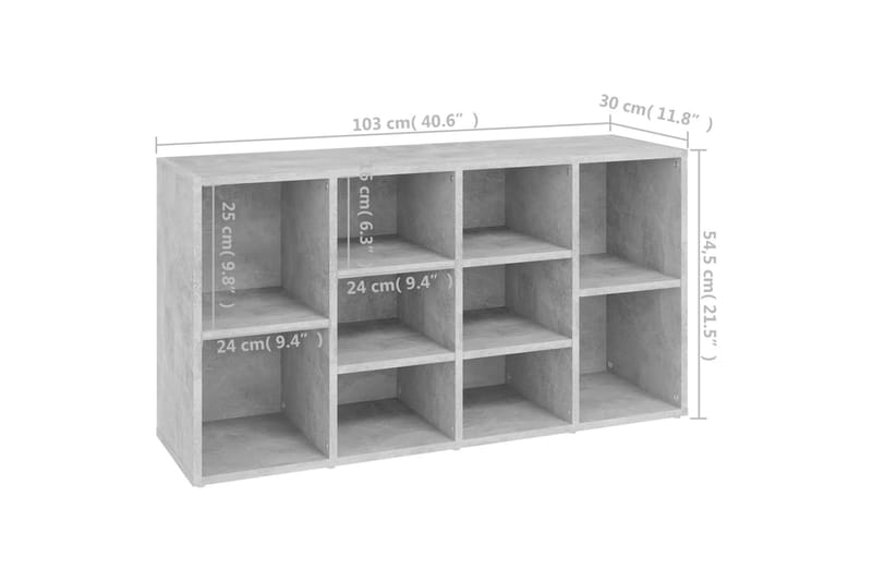 skoreol 103x30x54,5 cm spånplade betongrå - Grå - Entréopbevaring - Skohylde med bænk