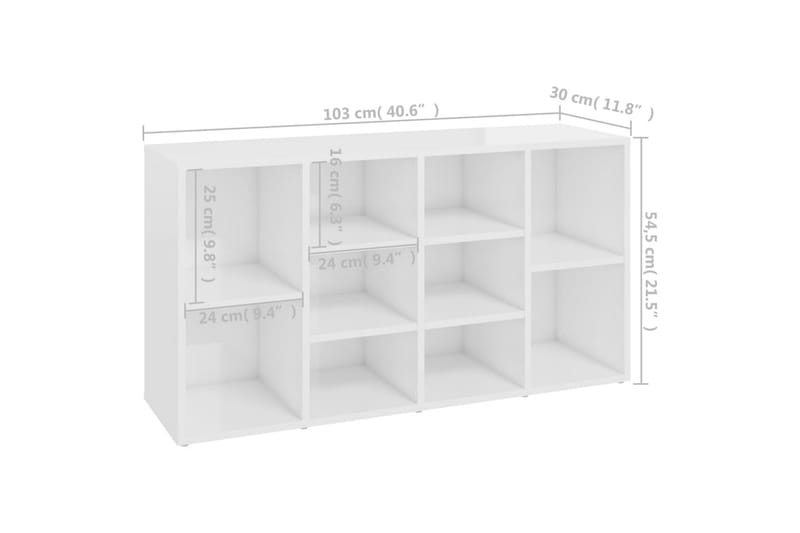 skoreol 103x30x54,5 cm spånplade hvid højglans - Hvid - Entréopbevaring - Skohylde med bænk