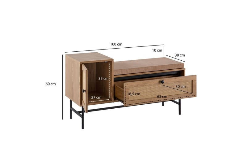 Skoskab Wohnling Polstret bænk i eg folieoptik 1 dør 1 skuffe - Møbler - Stole & lænestole - Bænke - Skohylde med bænk