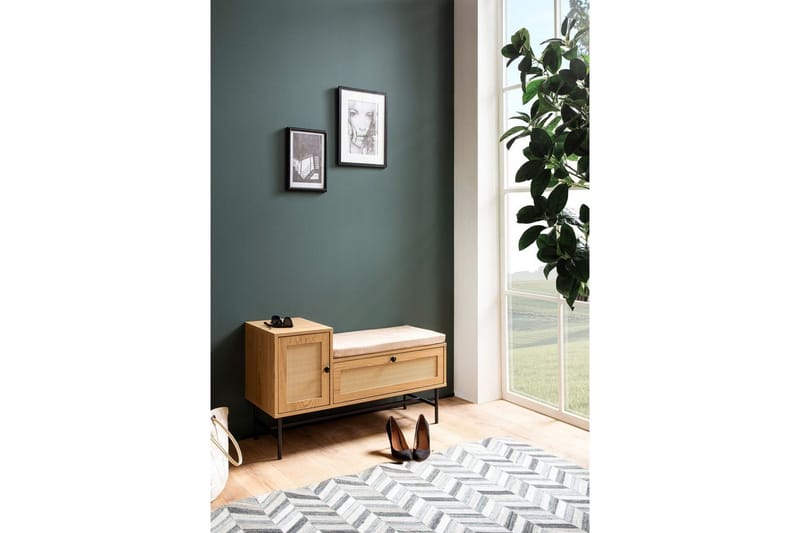 Skoskab Wohnling Polstret bænk i eg folieoptik 1 dør 1 skuffe - Møbler - Stole & lænestole - Bænke - Skohylde med bænk