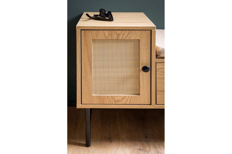 Skoskab Wohnling Polstret bænk i eg folieoptik 1 dør 1 skuffe - Møbler - Stole & lænestole - Bænke - Skohylde med bænk