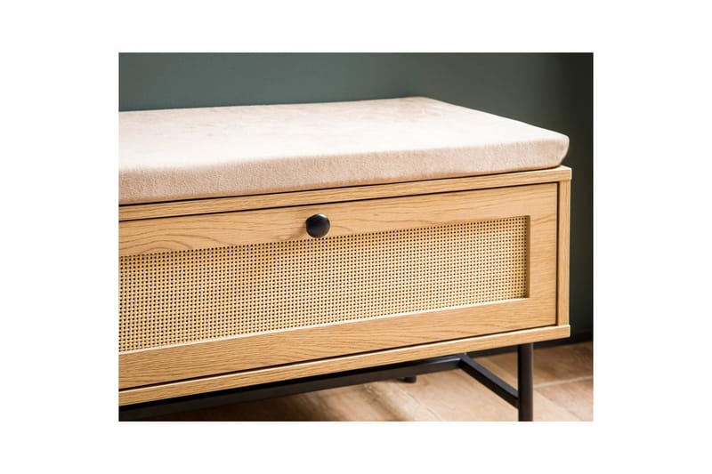 Skoskab Wohnling Polstret bænk i eg folieoptik 1 dør 1 skuffe - Møbler - Stole & lænestole - Bænke - Skohylde med bænk
