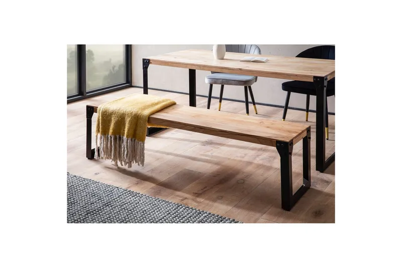 Spisebordsbænk Wohnling massivt træ industriel stil med metalben 140 cm - 140 cm - Møbler - Stole & lænestole - Bænke - Entrébænk