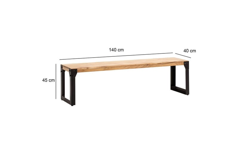 Spisebordsbænk Wohnling massivt træ industriel stil med metalben 140 cm - 140 cm - Møbler - Stole & lænestole - Bænke - Entrébænk