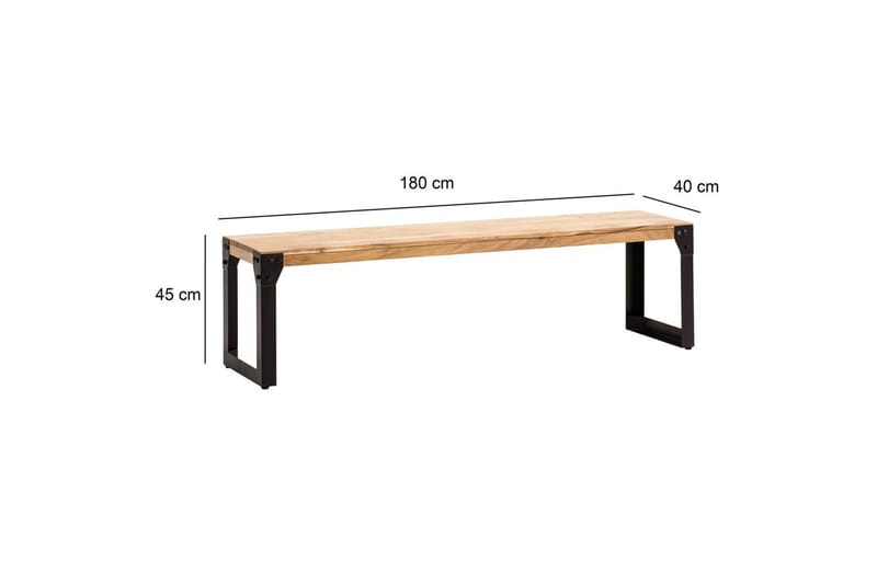 Spisebordsbænk Wohnling massivt træ industriel stil med metalben 180 cm - 180 cm - Møbler - Stole & lænestole - Bænke - Entrébænk