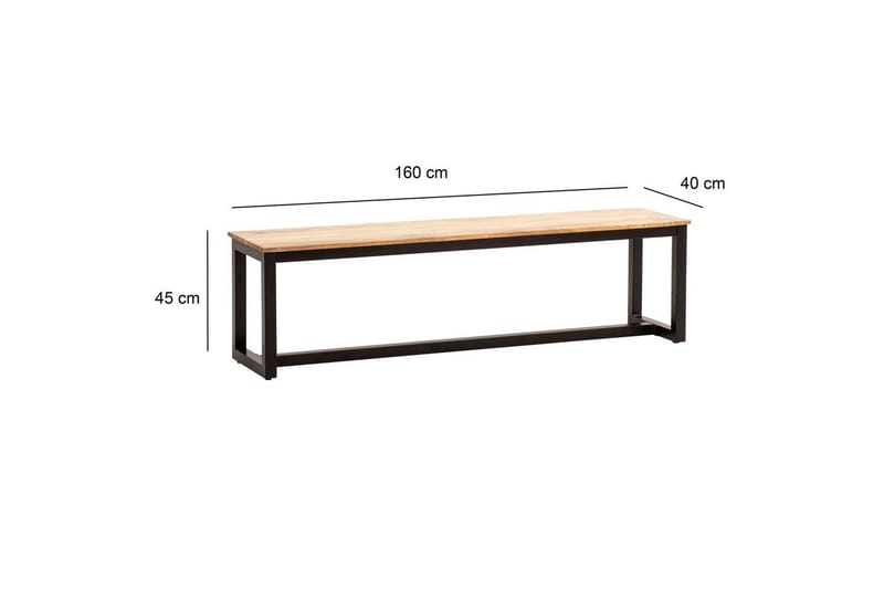 Spisebordsbænk Wohnling massivt træ industriloftstil med metalben 160 cm - 160 cm - Møbler - Stole & lænestole - Bænke - Entrébænk