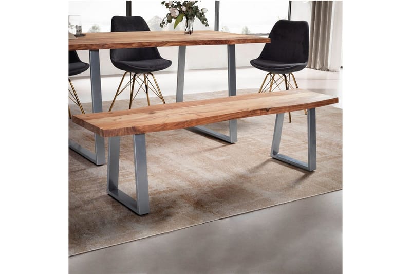 Spisebordsbænk Wohnling Massivt træ med metalben trækant landstil Sølv, Lige, 120 cm - Sølv, Lige, 120 cm - Møbler - Stole & lænestole - Bænke - Entrébænk