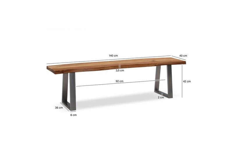 Spisebordsbænk Wohnling Massivt træ med metalben trækant landstil Sølv, Lige, 140 cm - Sølv, Lige, 140 cm - Møbler - Stole & lænestole - Bænke - Entrébænk