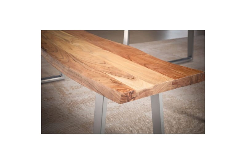 Spisebordsbænk Wohnling Massivt træ med metalben trækant landstil Sølv, Lige, 140 cm - Sølv, Lige, 140 cm - Møbler - Stole & lænestole - Bænke - Entrébænk