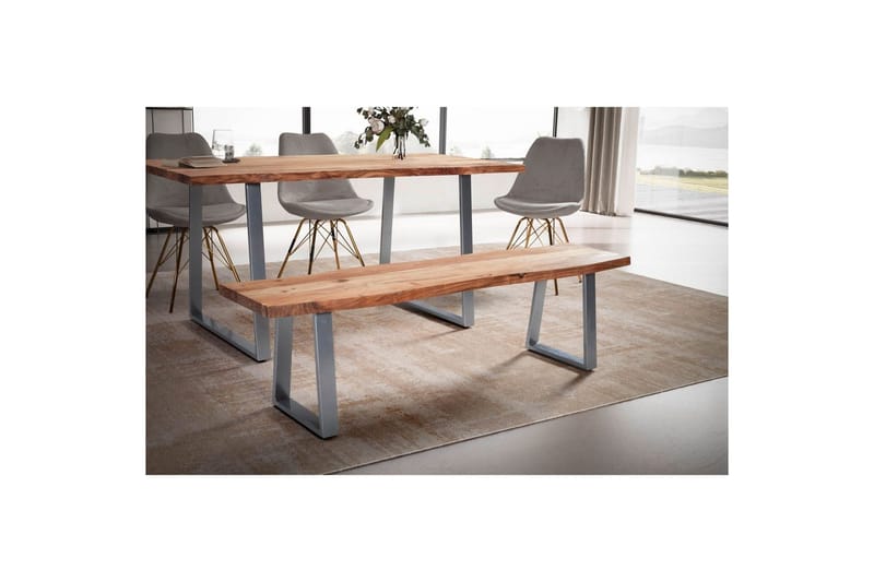 Spisebordsbænk Wohnling Massivt træ med metalben trækant landstil Sølv, Lige, 180 cm - Sølv, Lige, 180 cm - Møbler - Stole & lænestole - Bænke - Entrébænk