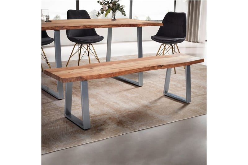 Spisebordsbænk Wohnling Massivt træ med metalben trækant landstil Sølv, Lige, 180 cm - Sølv, Lige, 180 cm - Møbler - Borde - Spisebord og køkkenbord