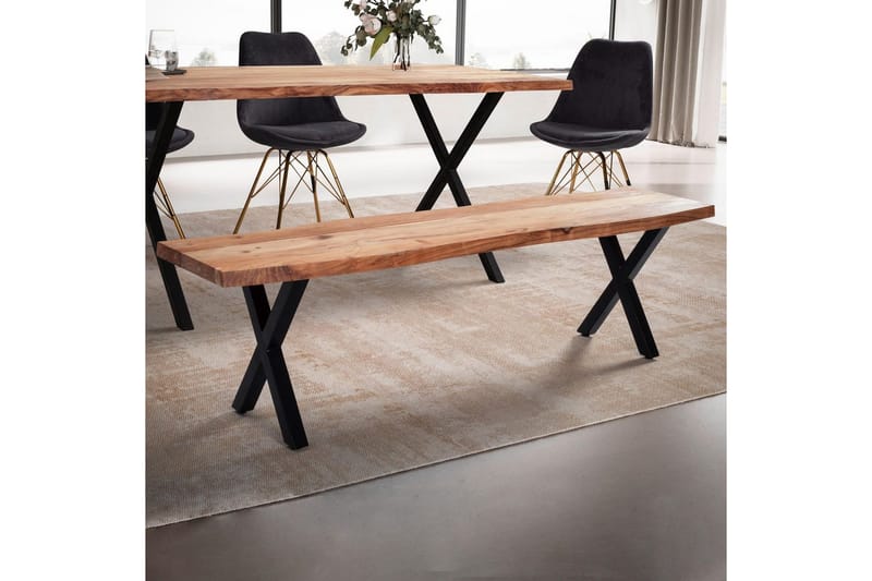 Spisebordsbænk Wohnling Massivt træ med metalben trækant landstil Sort, Korset, 180 cm - Sort, Korset, 180 cm - Møbler - Borde - Spisebord og køkkenbord