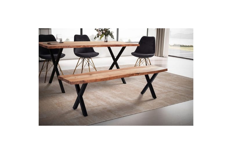 Spisebordsbænk Wohnling Massivt træ med metalben trækant landstil Sort, Korset, 180 cm - Sort, Korset, 180 cm - Møbler - Borde - Spisebord og køkkenbord
