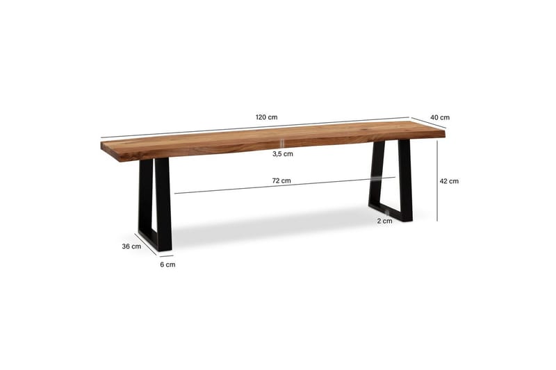Spisebordsbænk Wohnling Massivt træ med metalben trækant landstil Sort, Lige, 120 cm - Sort, Lige, 120 cm - Møbler - Borde - Spisebord og køkkenbord
