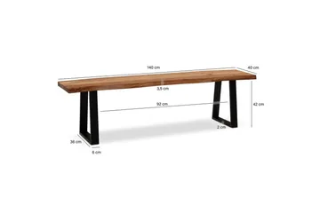 Spisebordsbænk Wohnling Massivt træ med metalben trækant landstil Sort, Lige, 140 cm - Sort, Lige, 140 cm - Møbler - Stole & lænestole - Bænke - Entrébænk