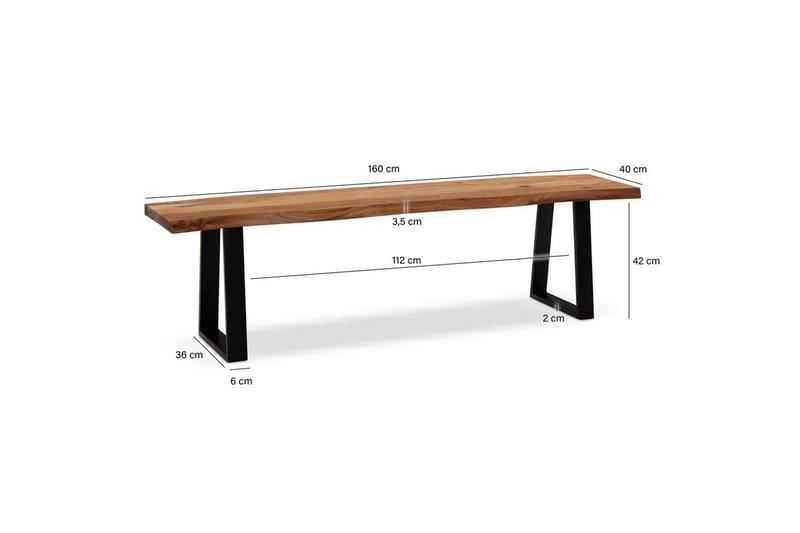 Spisebordsbænk Wohnling Massivt træ med metalben trækant landstil Sort, Lige, 160 cm - Sort, Lige, 160 cm - Møbler - Borde - Spisebord og køkkenbord
