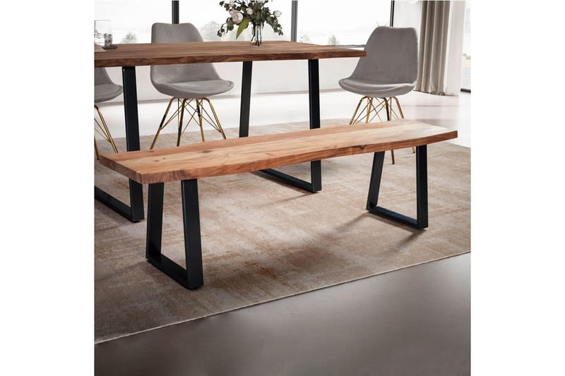 Spisebordsbænk Wohnling Massivt træ med metalben trækant landstil Sort, Lige, 180 cm - Sort, Lige, 180 cm - Møbler - Stole & lænestole - Bænke - Entrébænk