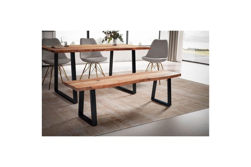 Spisebordsbænk Wohnling Massivt træ med metalben trækant landstil Sort, Lige, 180 cm - Sort, Lige, 180 cm - Møbler - Stole & l ænestole - Bænke - Entrébænk