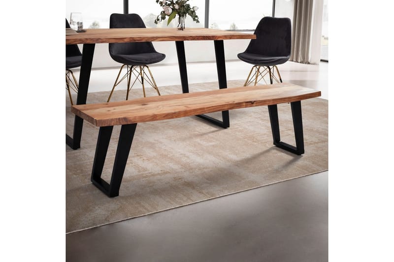 Spisebordsbænk Wohnling Massivt træ med metalben trækant landstil Sort, Vinklet, 180 cm - Sort, Vinklet, 180 cm - Møbler - Borde - Spisebord og køkkenbord