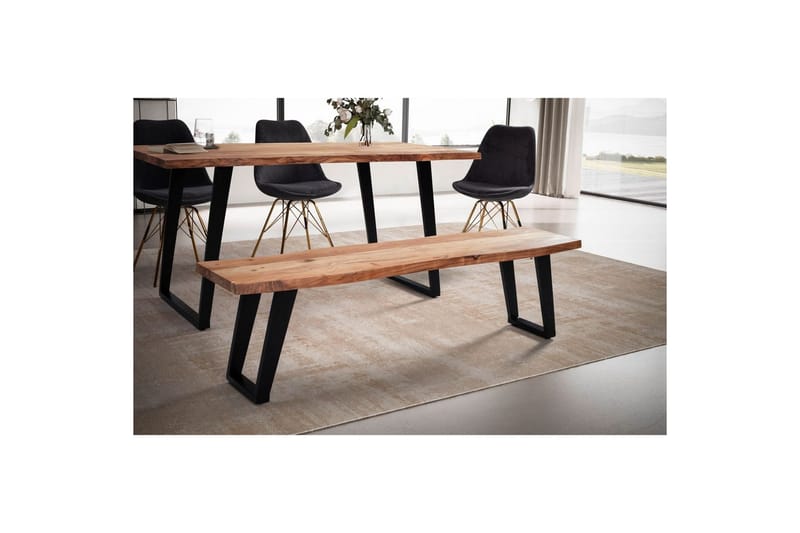 Spisebordsbænk Wohnling Massivt træ med metalben trækant landstil Sort, Vinklet, 180 cm - Sort, Vinklet, 180 cm - Møbler - Borde - Spisebord og køkkenbord