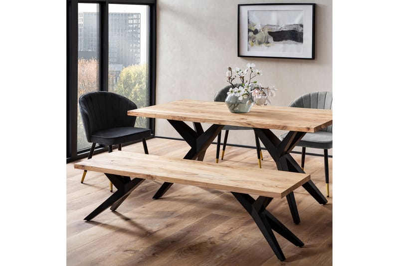 Spisebordsbænk Wohnling massivt træ moderne loftstil med metalben 160 cm - 160 cm - Møbler - Stole & lænestole - Bænke - Entrébænk