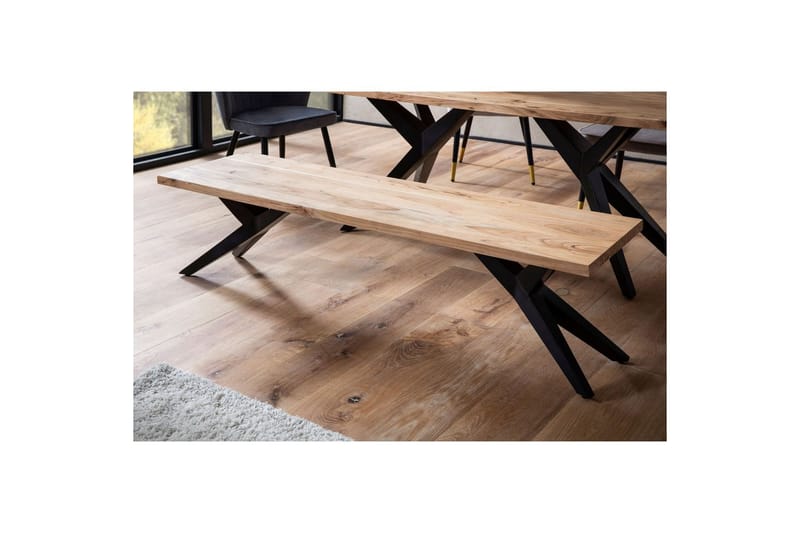 Spisebordsbænk Wohnling massivt træ moderne loftstil med metalben 160 cm - 160 cm - Møbler - Stole & l�ænestole - Bænke - Entrébænk