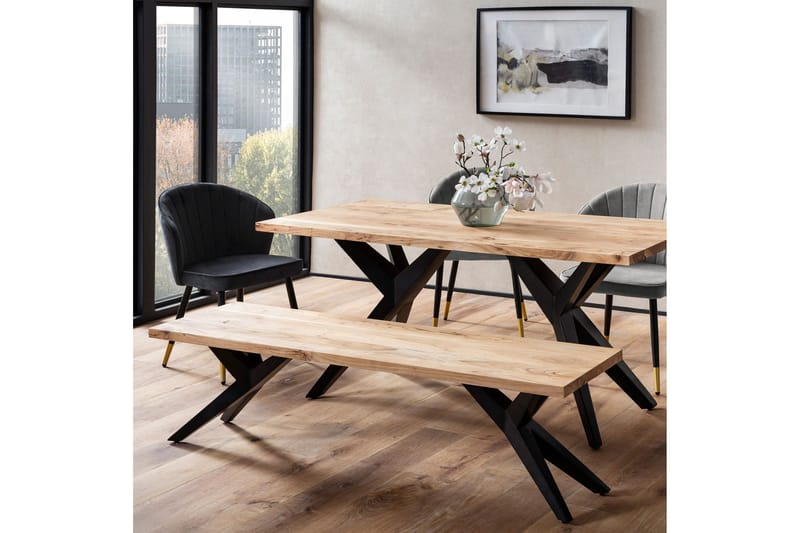 Spisebordsbænk Wohnling massivt træ moderne loftstil med metalben 175 cm - 175 cm - Møbler - Stole & lænestole - Bænke - Entrébænk