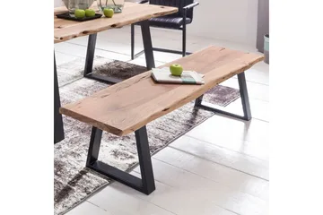 Spisebordsbænk Wohnling Spisebænk i massivt træ med bølget kant og metalben landlig stil Uden ryglæn, 160 cm - Uden ryglæn, 160 cm - Møbler - Stole & lænestole - Bænke - Entrébænk