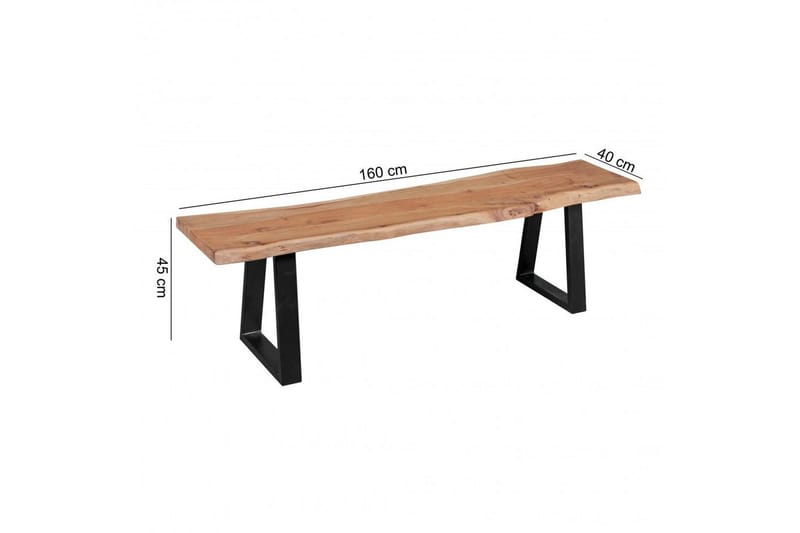 Spisebordsbænk Wohnling Spisebænk i massivt træ med bølget kant og metalben landlig stil Uden ryglæn, 160 cm - Uden ryglæn, 160 cm - Møbler - Stole & lænestole - Bænke - Entrébænk