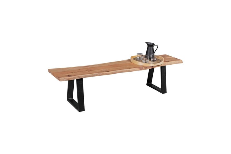 Spisebordsbænk Wohnling Spisebænk i massivt træ med bølget kant og metalben landlig stil Uden ryglæn, 160 cm - Uden ryglæn, 160 cm - Møbler - Stole & lænestole - Bænke - Entrébænk