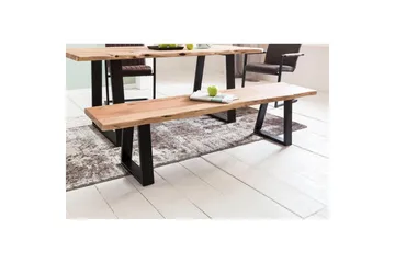 Spisebordsbænk Wohnling Spisebænk i massivt træ med bølget kant og metalben landlig stil Uden ryglæn, 160 cm - Uden ryglæn, 160 cm - Møbler - Stole & lænestole - Bænke - Entrébænk