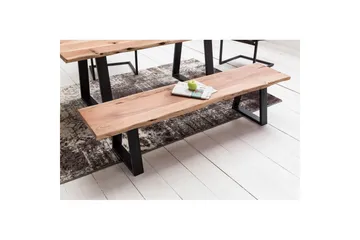 Spisebordsbænk Wohnling Spisebænk i massivt træ med bølget kant og metalben landlig stil Uden ryglæn, 160 cm - Uden ryglæn, 160 cm - Møbler - Stole & lænestole - Bænke - Entrébænk