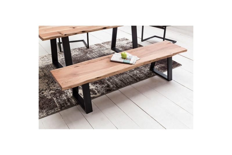 Spisebordsbænk Wohnling Spisebænk i massivt træ med bølget kant og metalben landlig stil Uden ryglæn, 160 cm - Uden ryglæn, 160 cm - Møbler - Stole & lænestole - Bænke - Entrébænk