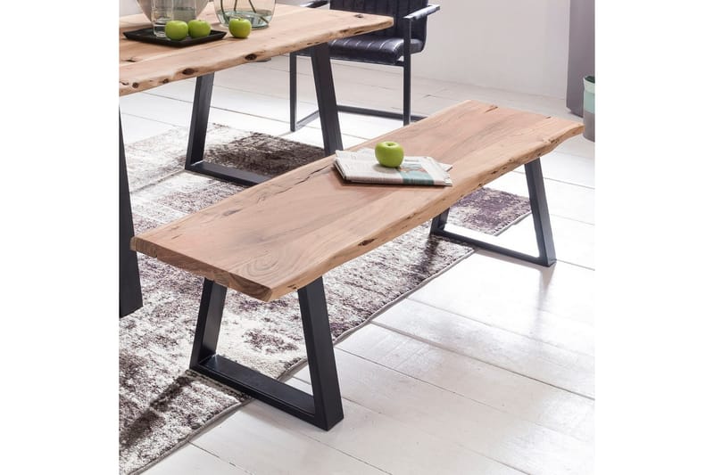Spisebordsbænk Wohnling Spisebænk i massivt træ med bølget kant og metalben landlig stil Uden ryglæn, 180 cm - Uden ryglæn, 180 cm - Møbler - Borde - Spisebord og køkkenbord