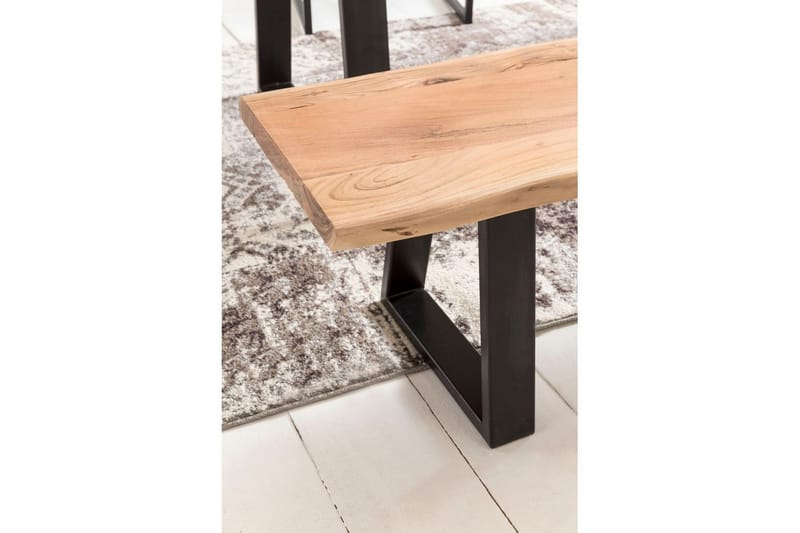 Spisebordsbænk Wohnling Spisebænk i massivt træ med bølget kant og metalben landlig stil Uden ryglæn, 180 cm - Uden ryglæn, 180 cm - Møbler - Borde - Spisebord og køkkenbord