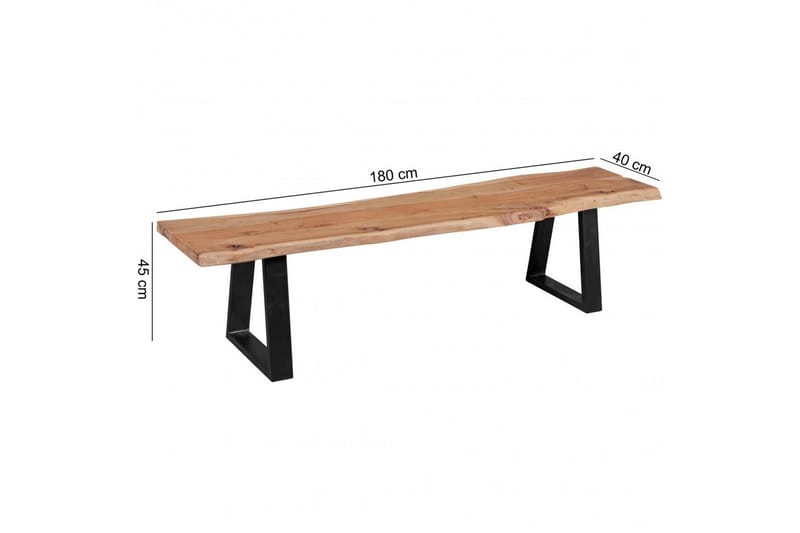 Spisebordsbænk Wohnling Spisebænk i massivt træ med bølget kant og metalben landlig stil Uden ryglæn, 180 cm - Uden ryglæn, 180 cm - Møbler - Borde - Spisebord og køkkenbord
