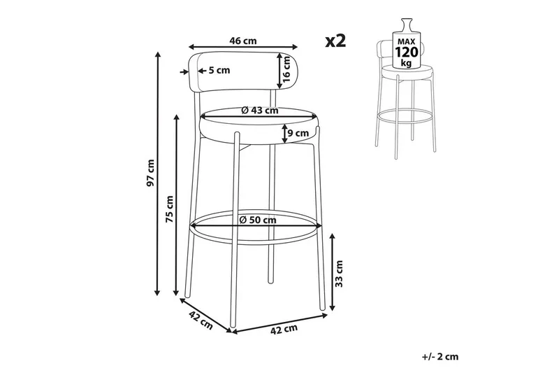 Barstol Beliani Allison set om 2 Beige-Svart Ljusbeige - Møbler - Stole & lænestole - Barstole