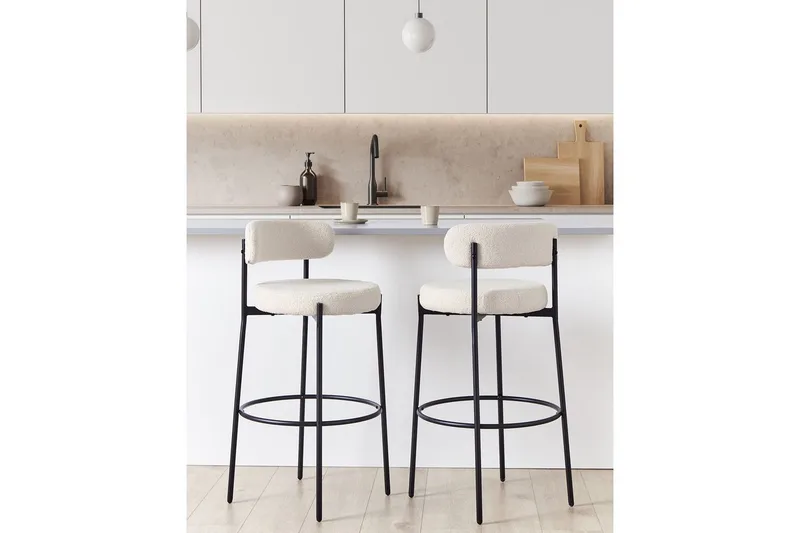 Barstol Beliani Allison set om 2 Beige-Svart White - Møbler - Stole & lænestole - Barstole