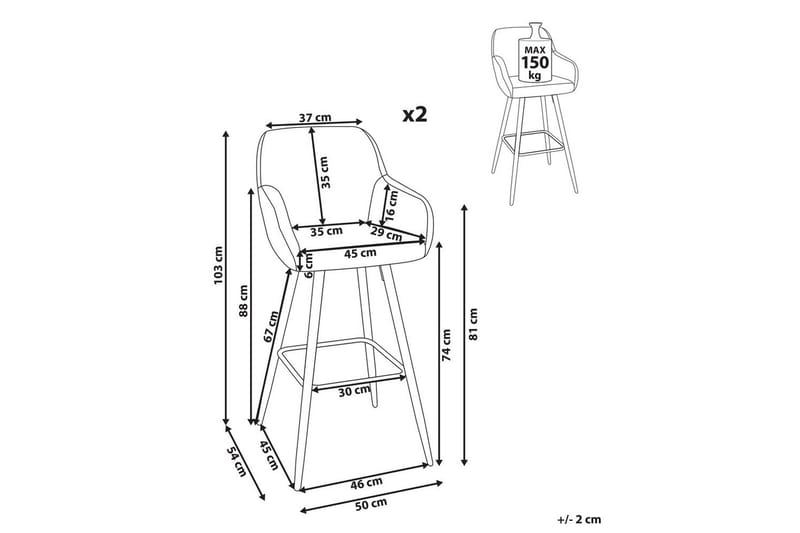 Barstol Casmalia sæt á 2 Hvid/Sort - Hvid/Sort - Møbler - Stole & lænestole - Barstole