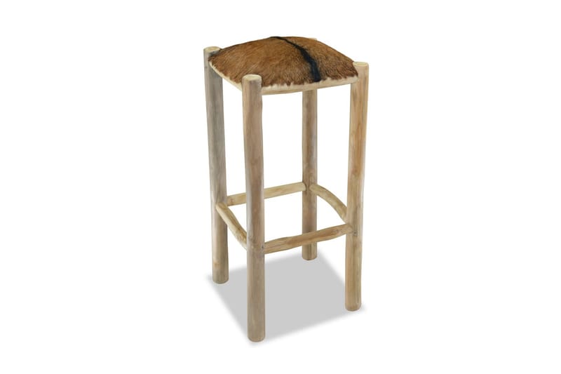 Barstol I Ægte Læder Teaktræ Firkantet - Beige - Møbler - Stole & lænestole - Barstole