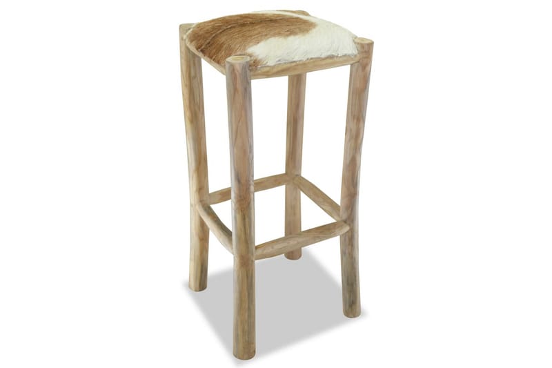 Barstol I Ægte Læder Teaktræ Firkantet - Beige - Møbler - Stole & lænestole - Barstole