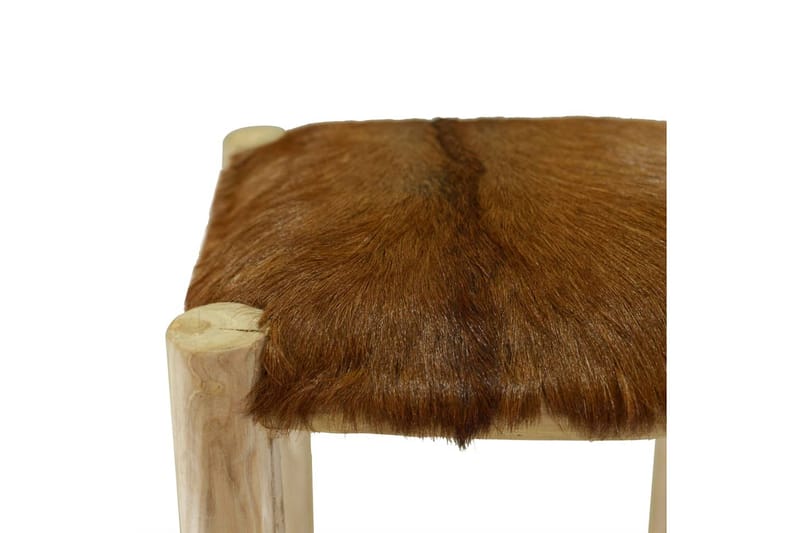 Barstol I Ægte Læder Teaktræ Firkantet - Beige - Møbler - Stole & lænestole - Barstole