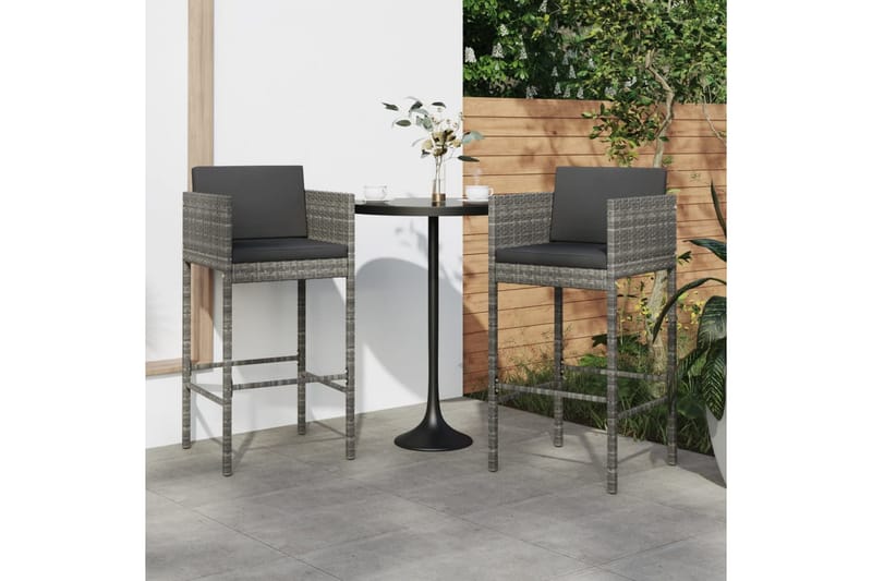 barstole 2 stk. med hynder polyrattan grå - Grå - Møbler - Stole & lænestole - Barstole