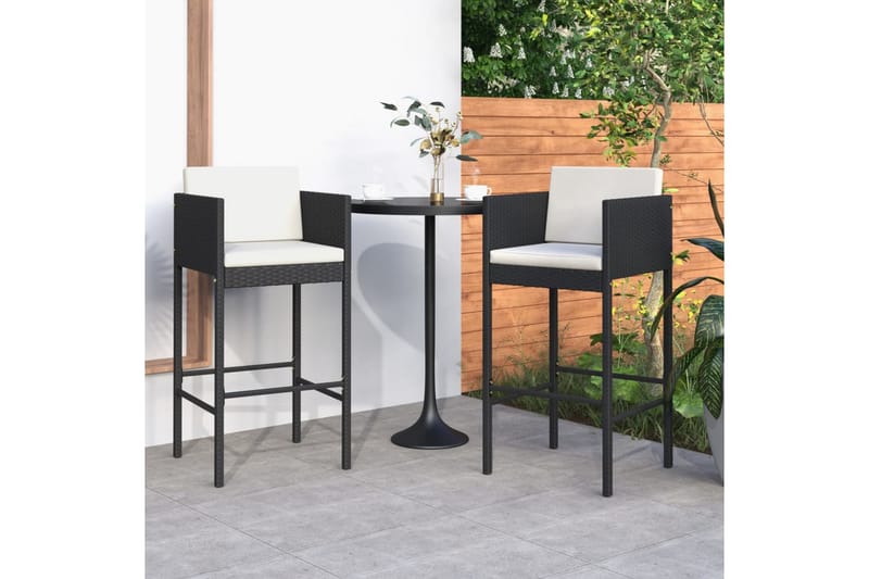 barstole 2 stk. med hynder polyrattan sort - Sort - Barstole