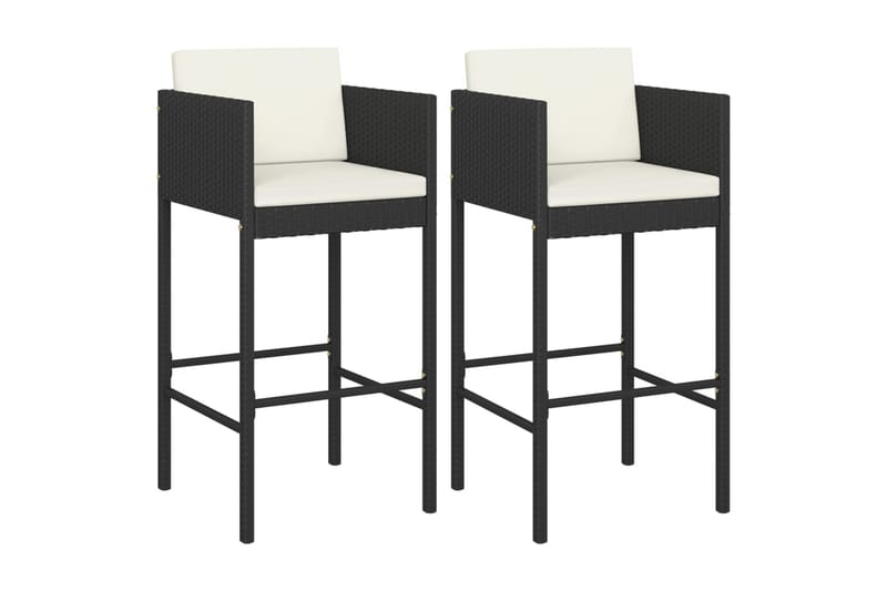 barstole 2 stk. med hynder polyrattan sort - Sort - Møbler - Stole & lænestole - Barstole