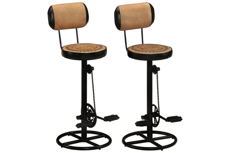 barstole 2 stk. med kanvastryk ægte gedeskind brun og sort - Brun - Barstole