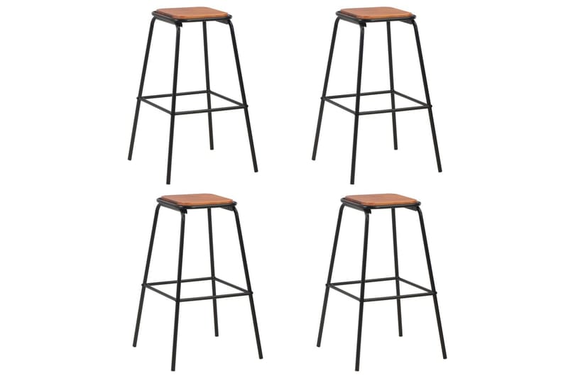Barstole 4 Stk. Massivt Fyrretræ Og Stål Sort - Brun - Møbler - Stole & lænestole - Barstole